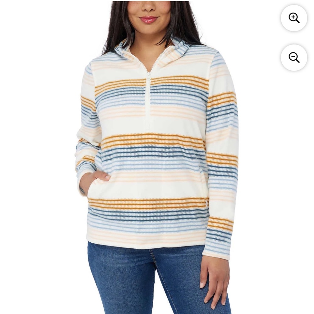 O'Neill Women's Half Zip Fleece Hoodie Pullover (Cream Stripe, Medium)